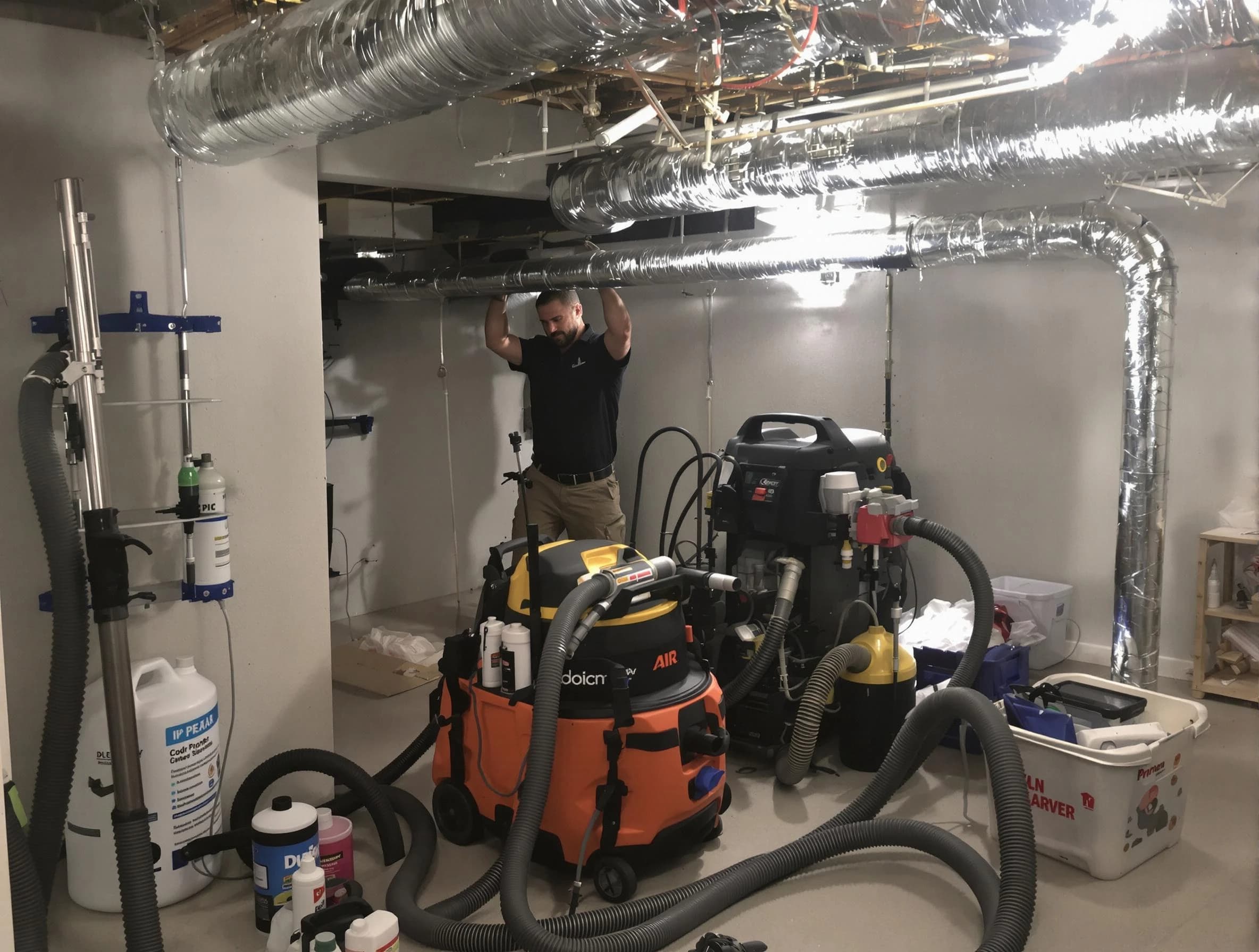 Hempfield Air Duct Cleaning specialist performing professional mold removal from air ducts using safety equipment in Hempfield