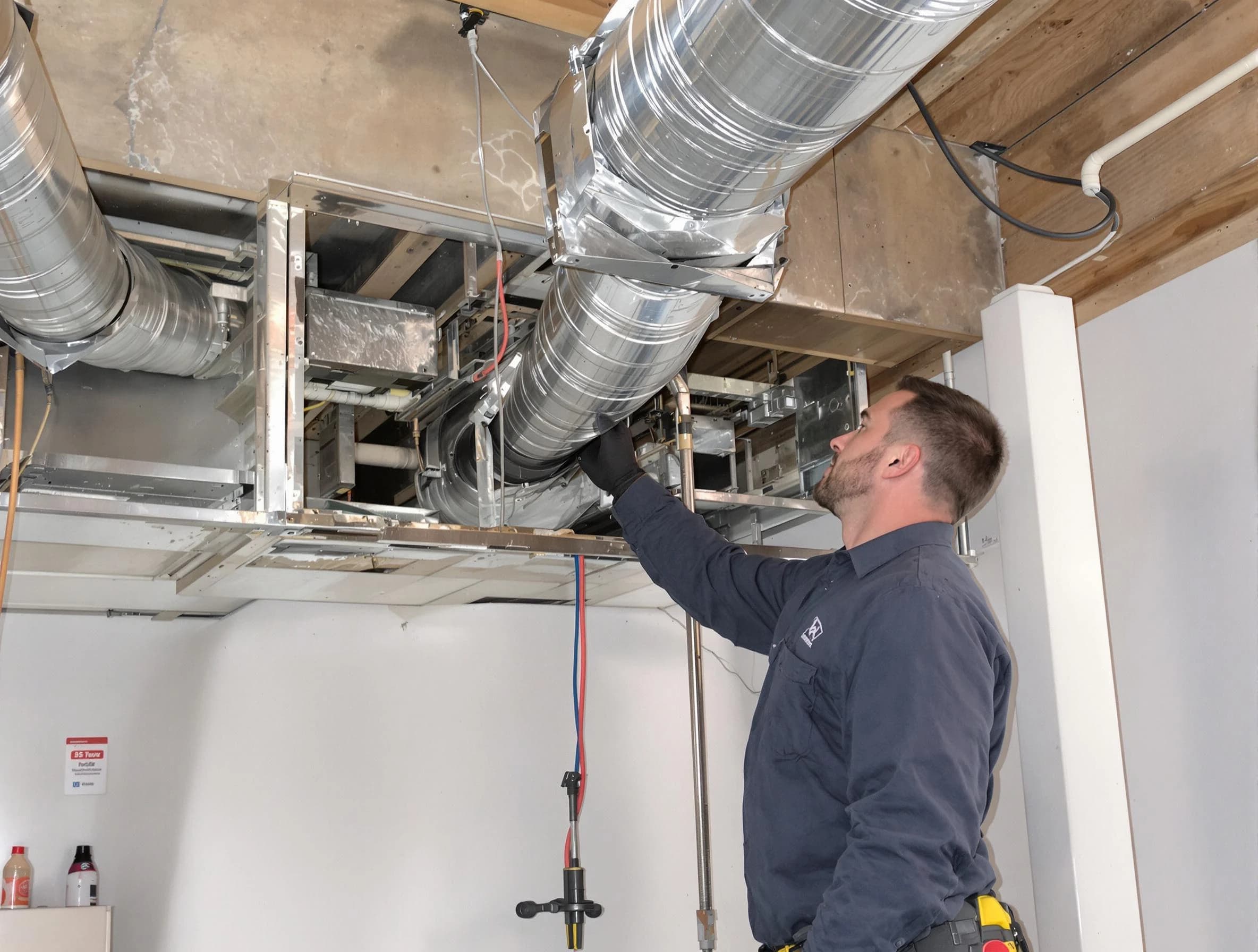 Hempfield Air Duct Cleaning technician performing professional air duct repair using specialized tools in Hempfield