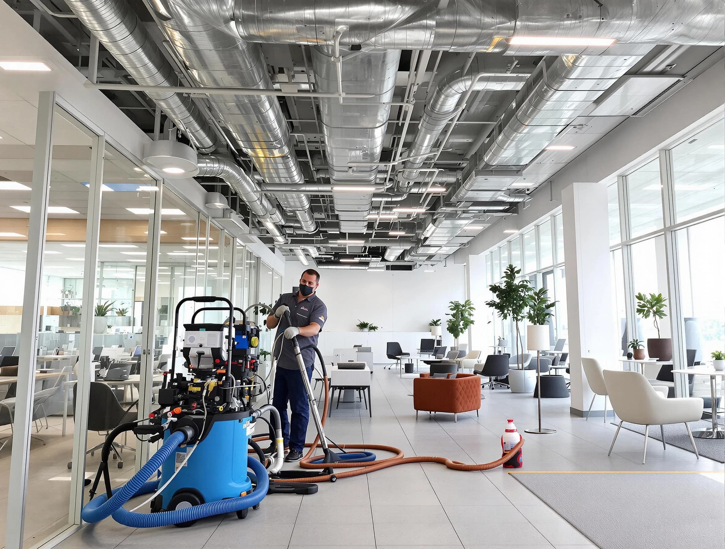 Hempfield Air Duct Cleaning team conducting comprehensive commercial duct cleaning at a business location in Hempfield