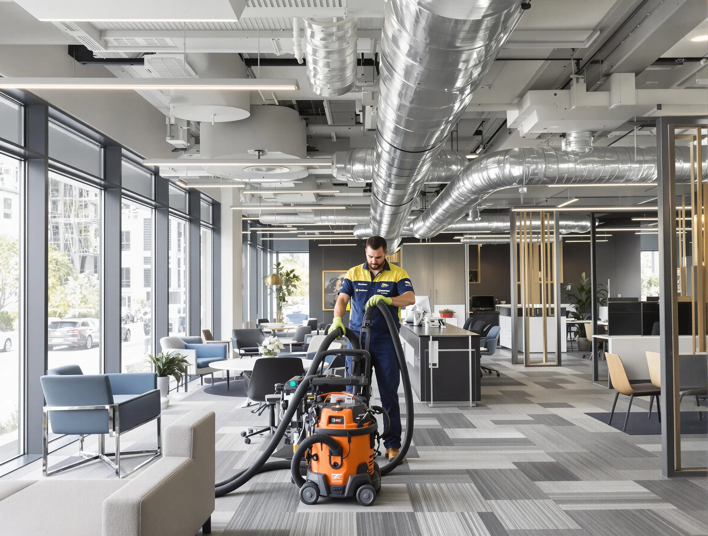 Hempfield Air Duct Cleaning team performing thorough commercial duct cleaning at a Hempfield business center